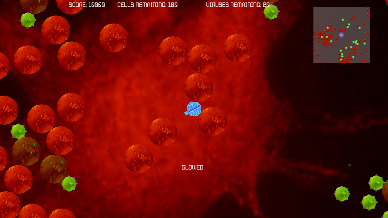 Louie's surgical nanobot navigating cells and viruses with the minimap visible