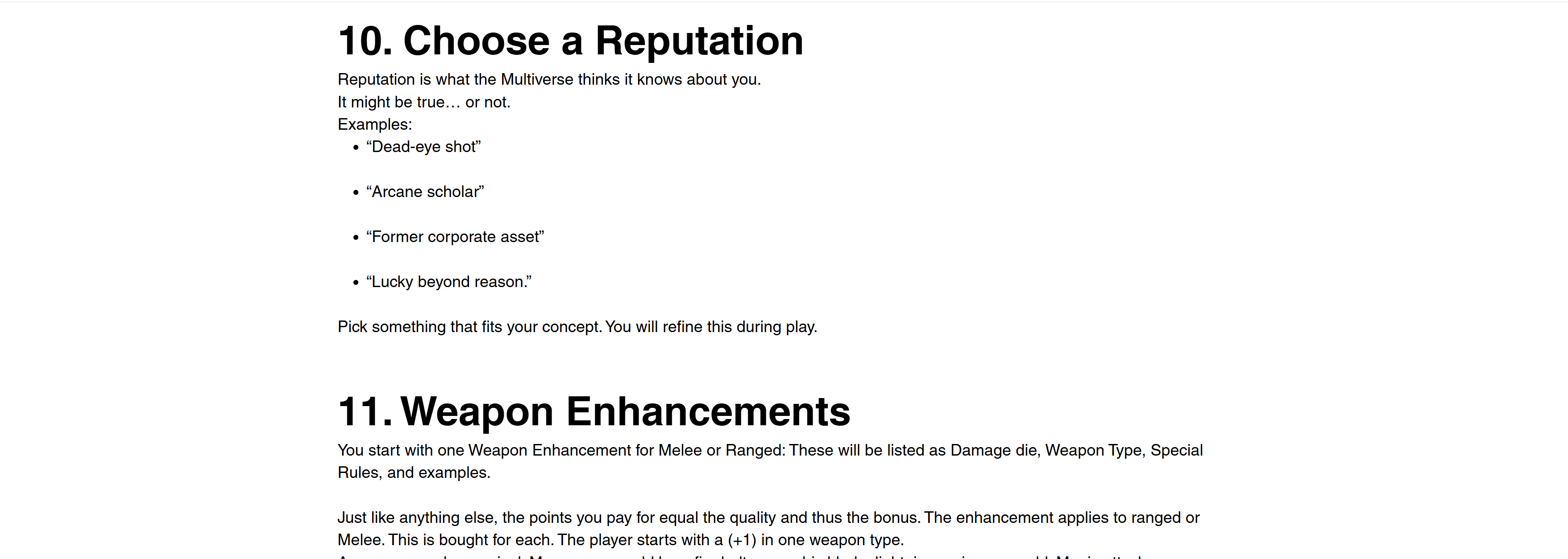 Reputation rules on the original Multiverse Adventurers Guild desktop site