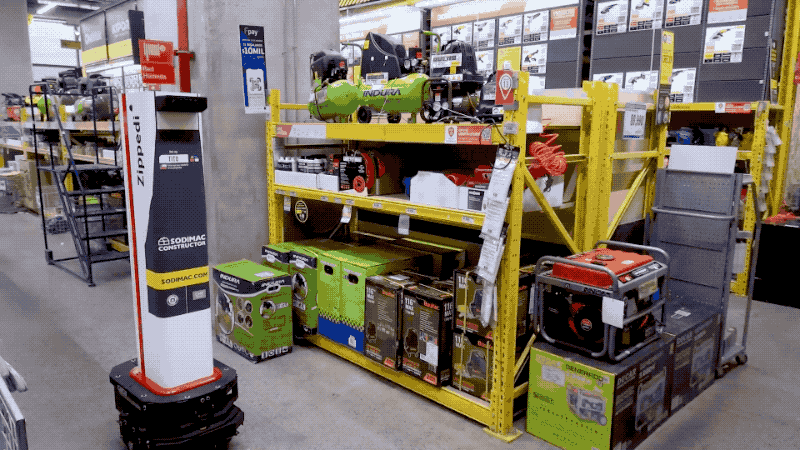 Zippedi robot scanning shelves in a hardware store